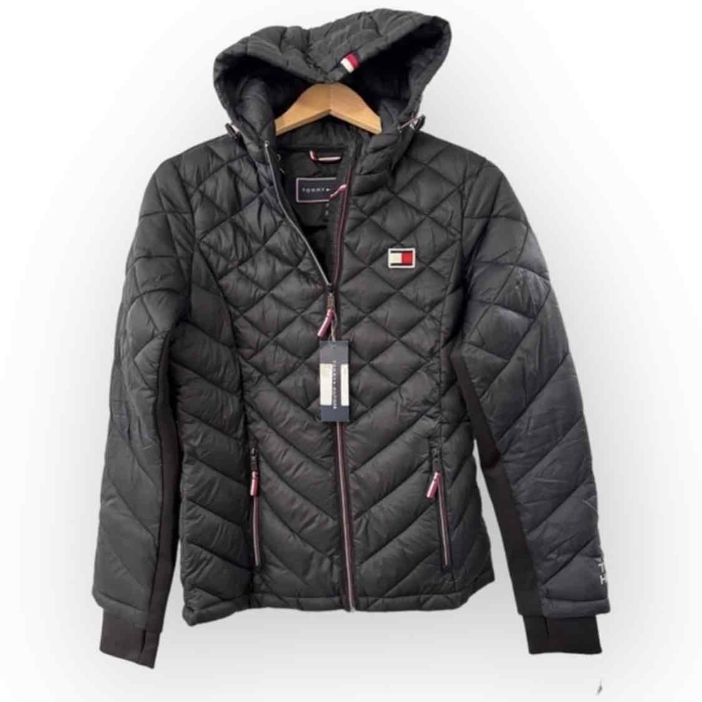 Tommy Hilfiger Women’s Hooded Zip Front Jacket - Black, Packable - Picture 3 of 12